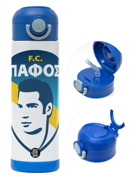 Πάφος FC — Παιδικό παγούρι θερμό, ανοξείδωτο, με καλαμάκι ασφαλείας, ΜΠΛΕ (500ml)