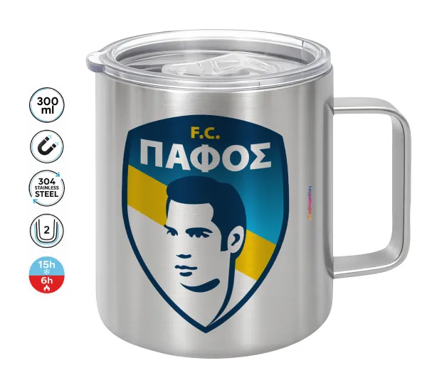 Πάφος FC — Double-walled stainless steel mug 300ml with temperature-retaining lid