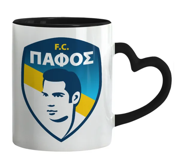 Πάφος FC — Κούπα καρδιά χερούλι μαύρη, κεραμική, 330ml