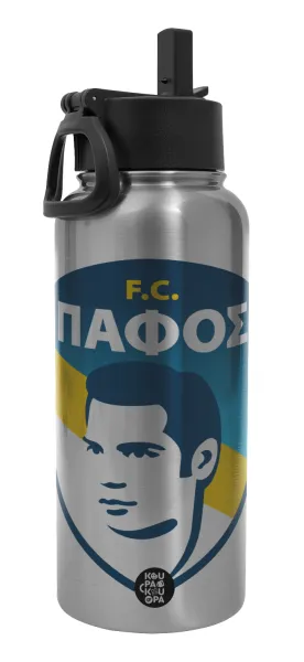 Πάφος FC — Metal mug thermo Silver with Straw and Spout Lid (Stainless steel), double wall, 950ml