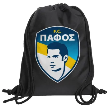 Πάφος FC, Τσάντα πλάτης πουγκί GYMBAG Μαύρη, με τσέπη (40x48cm) & χονδρά κορδόνια