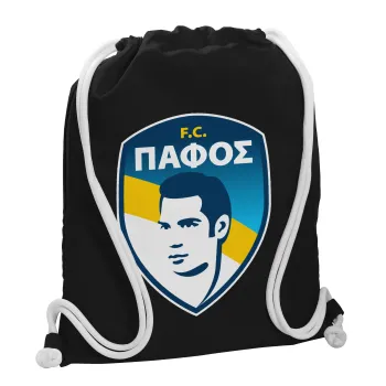 Πάφος FC, Backpack pouch GYMBAG Black, with pocket (40x48cm) & thick white cords