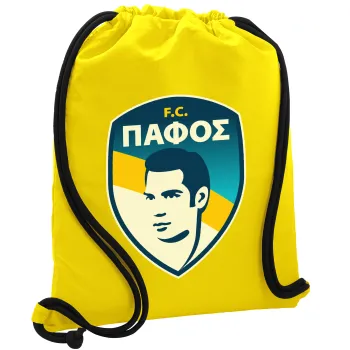 Πάφος FC, Τσάντα πλάτης πουγκί GYMBAG Κίτρινη, με τσέπη (40x48cm) & χονδρά κορδόνια