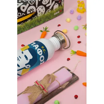 Πάφος FC, Πασχαλινή Λαμπάδα με παγούρι μεταλλικό (620ml, stainless steel) & κερί αρωματικό πλακέ (30cm) (ΡΟΖ)