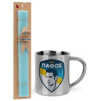 Πάφος FC, Easter Set, metallic thermal cup (300ml) & aromatic flat Easter candle (30cm) (TURQUOISE)