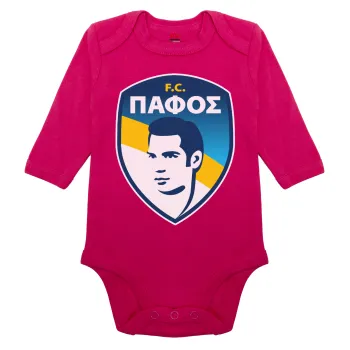 Πάφος FC, Μακρυμάνικο βρεφικό φορμάκι, 0-18 μηνών, ΡΟΖ, 100% Organic Cotton