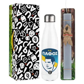 Πάφος FC, Easter candle, metallic white thermos bottle (500ml) & aromatic flat candle (30cm) (GRAY)