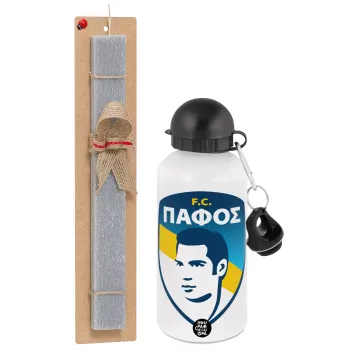 Πάφος FC, Easter Set, metallic aluminum water bottle (500ml) & aromatic flat Easter candle (30cm) (GRAY)