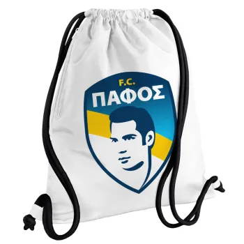 Πάφος FC, Τσάντα πλάτης πουγκί GYMBAG λευκή, με τσέπη (40x48cm) & χονδρά κορδόνια