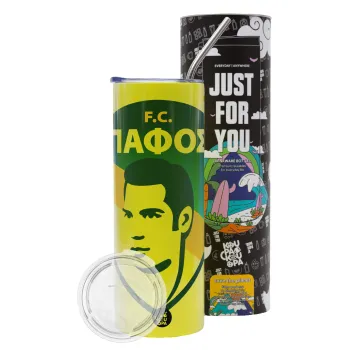 Πάφος FC, Neon Yellow Travel Tumbler θερμό, μεταλλικό καλαμάκι(Ανωξείδωτο 304 Food grade, BPA free, 600ml)
