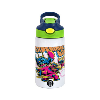 Stitch Experiment 626, Children's hot water bottle, stainless steel, with safety straw, green, blue (350ml)