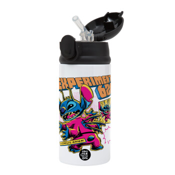 Stitch Experiment 626, Children's hot water bottle, stainless steel, with safety straw, Black (360ml) BPA-FREE