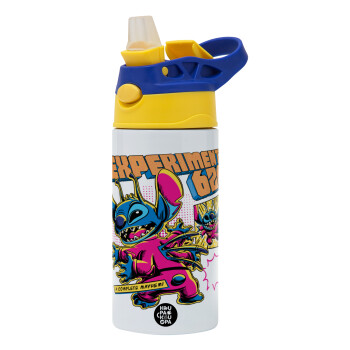 Stitch Experiment 626, Παιδικό παγούρι θερμό, ανοξείδωτο, με καλαμάκι ασφαλείας, πράσινο/μπλε (360ml) BPA FREE