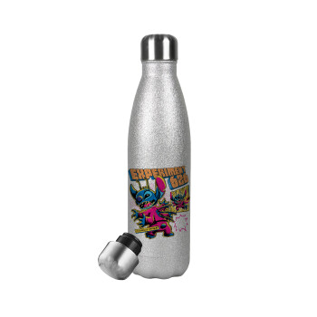 Stitch Experiment 626, Metallic Glitter Silver Thermos Flask (Stainless steel), double-walled, 500ml