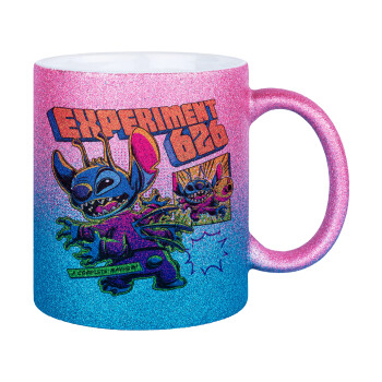 Stitch Experiment 626, Κούπα Χρυσή/Μπλε Glitter, κεραμική, 330ml