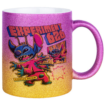 Stitch Experiment 626, Κούπα Χρυσή/Ροζ Glitter, κεραμική, 330ml