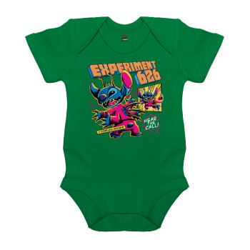 Stitch Experiment 626, Βρεφικό φορμάκι μωρού, ΠΡΑΣΙΝΟ, 100% Organic Cotton, κοντομάνικο