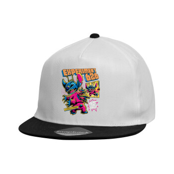 Stitch Experiment 626, Καπέλο παιδικό Flat Snapback, Λευκό (100% ΒΑΜΒΑΚΕΡΟ, ΠΑΙΔΙΚΟ, UNISEX, ONE SIZE)