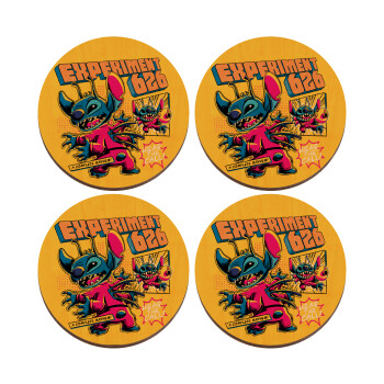 Stitch Experiment 626, ΣΕΤ x4 Σουβέρ ξύλινα στρογγυλά plywood (9cm)