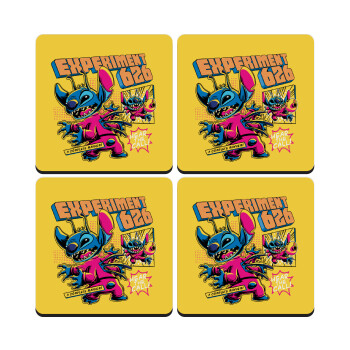 Stitch Experiment 626, ΣΕΤ 4 Σουβέρ ξύλινα τετράγωνα (9cm)