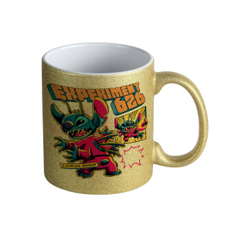 Stitch Experiment 626, Κούπα Χρυσή Glitter που γυαλίζει, κεραμική, 330ml