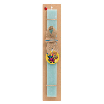 Stitch Experiment 626, Easter Set, wooden keychain & aromatic flat Easter candle (30cm) (TURQUOISE)