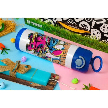 Stitch Experiment 626, Easter candle, Childrens hot water bottle, stainless steel, with safety straw, BLUE (500ml)