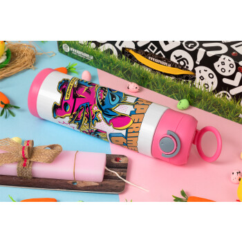 Stitch Experiment 626, Easter candle, Childrens hot water bottle, stainless steel, with safety straw, PINK (500ml)