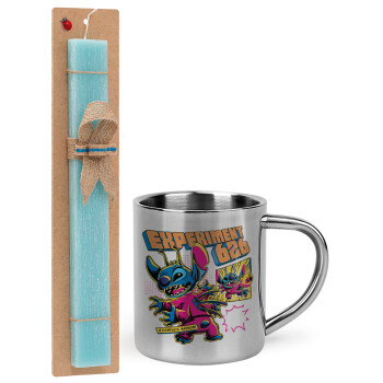 Stitch Experiment 626, Πασχαλινή Λαμπάδα με μεταλλική κούπα θερμό (300ml) & κερί αρωματικό πλακέ (30cm) (ΤΙΡΚΟΥΑΖ)