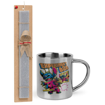 Stitch Experiment 626, Easter Set, metallic thermal cup (300ml) & Easter aromatic flat candle (30cm) (GRAY)