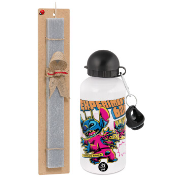 Stitch Experiment 626, Easter Set, metallic aluminum water bottle (500ml) & aromatic flat Easter candle (30cm) (GRAY)