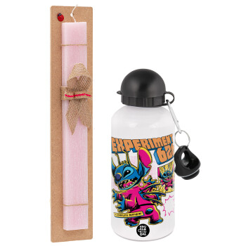 Stitch Experiment 626, Easter Set, metallic aluminum bottle (500ml) & aromatic flat Easter candle (30cm) (PINK)