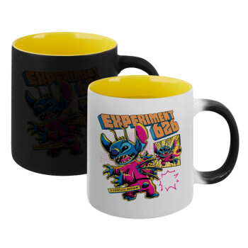 Stitch Experiment 626, Κούπα Μαγική εσωτερικό κίτρινη, κεραμική 330ml που αλλάζει χρώμα με το ζεστό ρόφημα