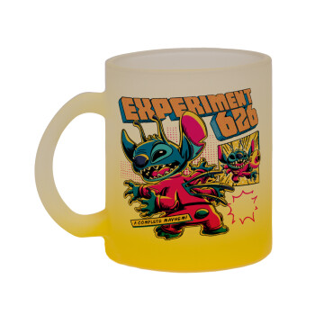 Stitch Experiment 626, Κούπα γυάλινη δίχρωμη με βάση το κίτρινο ματ, 330ml