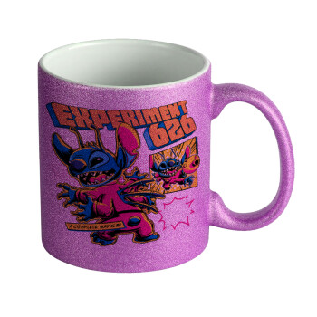 Stitch Experiment 626, Κούπα Μωβ Glitter που γυαλίζει, κεραμική, 330ml