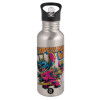 Water bottle Silver with straw, stainless steel 600ml