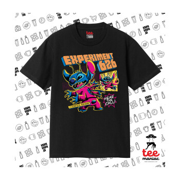 Stitch Experiment 626, Κλασικό T-Shirt, διπλής ραφής, χωρίς πλευρικές ραφές ΜΑΥΡΟ από 100% βαμβάκι. Vegan & OEKO-TEX πιστοποιημένο.