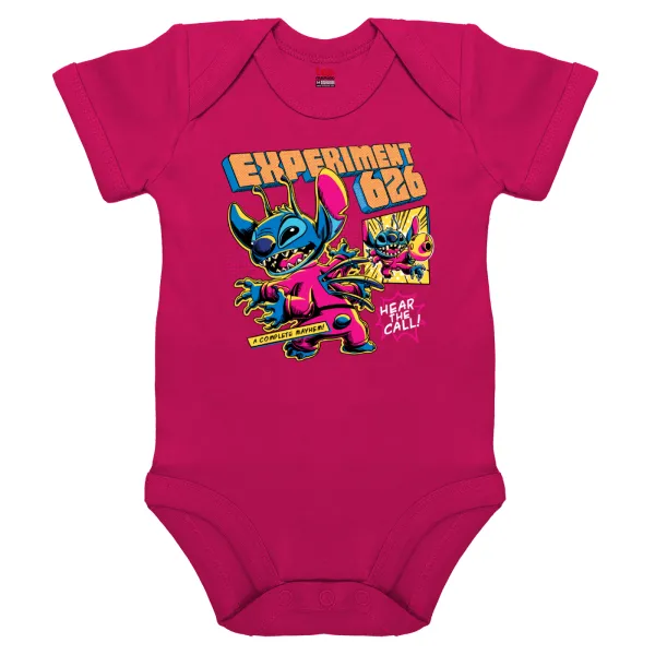 Stitch Experiment 626 — Short-sleeve baby bodysuit, 0-18 months, PINK, 100% organic cotton