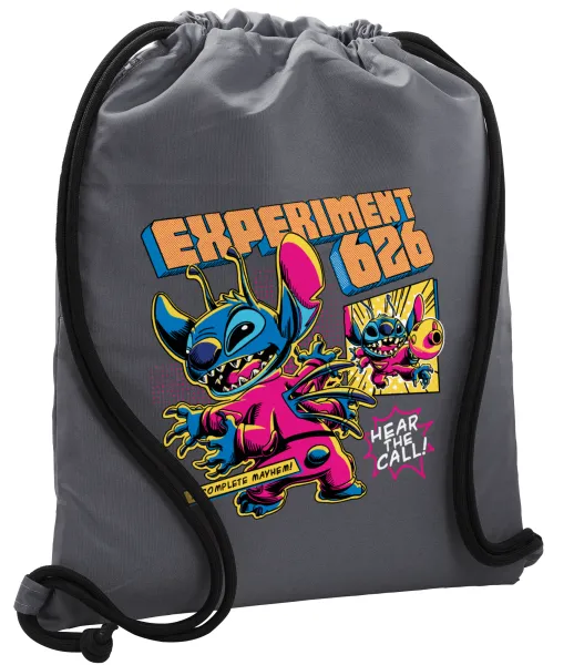 Stitch Experiment 626 — Τσάντα πλάτης πουγκί GYMBAG ΓΚΡΙ, με τσέπη (40x48cm) & χονδρά κορδόνια