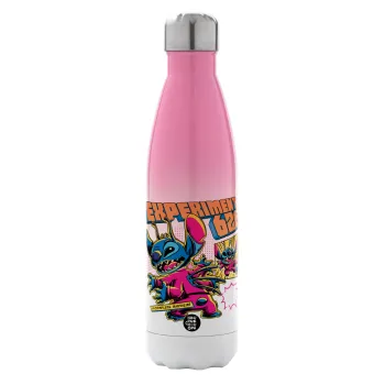 Stitch Experiment 626, Metal mug thermos Pink/White (Stainless steel), double wall, 500ml
