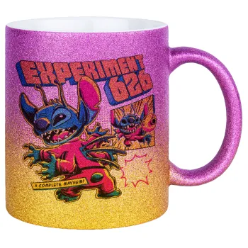 Stitch Experiment 626, Κούπα Χρυσή/Ροζ Glitter, κεραμική, 330ml
