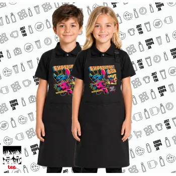 Stitch Experiment 626, Μαύρη ΠΑΙΔΙΚΗ Ποδιά μακριά Σεφ ολόσωμη με τσέπες