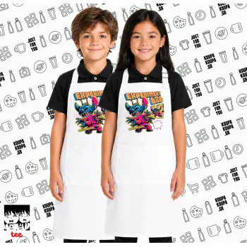 Stitch Experiment 626, Λευκή ΠΑΙΔΙΚΗ Ποδιά μακριά Σεφ ολόσωμη με τσέπες