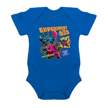 Stitch Experiment 626, Βρεφικό φορμάκι μωρού, Μπλε Κοβαλτίου, 100% Organic Cotton, κοντομάνικο