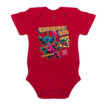 Stitch Experiment 626, Βρεφικό φορμάκι μωρού, ΚΟΚΚΙΝΟ, 100% Organic Cotton, κοντομάνικο