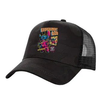 Stitch Experiment 626, Adult Structured Trucker Hat, with Mesh, Dark Army (100% COTTON, ADULT, UNISEX, ONE SIZE)