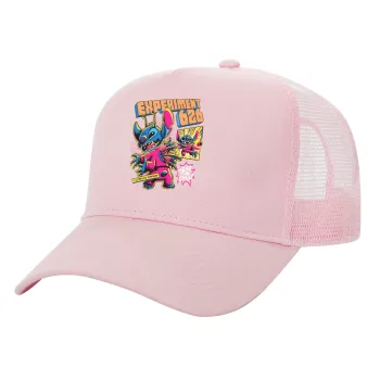 Stitch Experiment 626, Adult Structured Trucker Hat, with Mesh, PINK (100% COTTON, ADULT, UNISEX, ONE SIZE)
