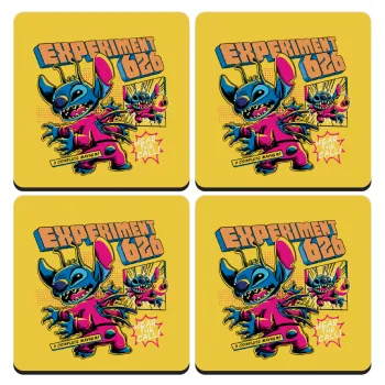 Stitch Experiment 626, ΣΕΤ 4 Σουβέρ ξύλινα τετράγωνα (9cm)