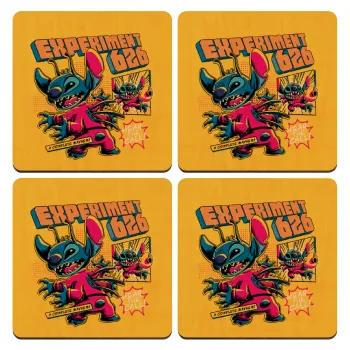 Stitch Experiment 626, ΣΕΤ x4 Σουβέρ ξύλινα τετράγωνα plywood (9cm)