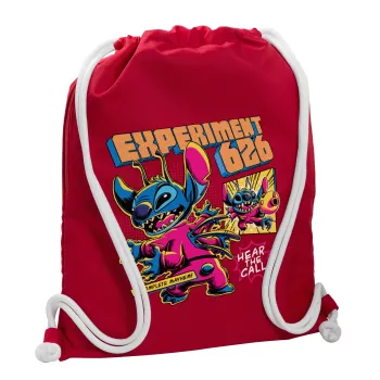 Stitch Experiment 626, Τσάντα πλάτης πουγκί GYMBAG Κόκκινη, με τσέπη (40x48cm) & χονδρά κορδόνια
